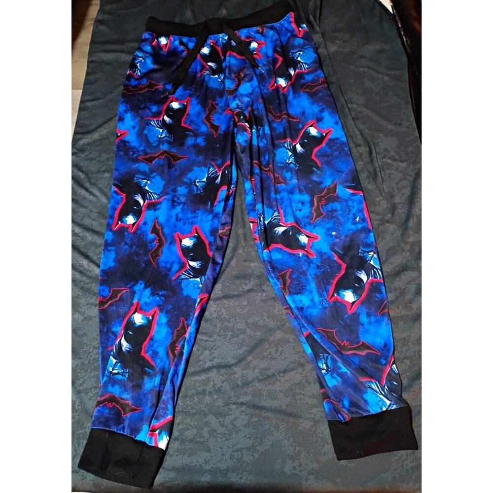 Batman Pajama Pants Blue Graphic Print Drawstring Elastic Waist Men's M